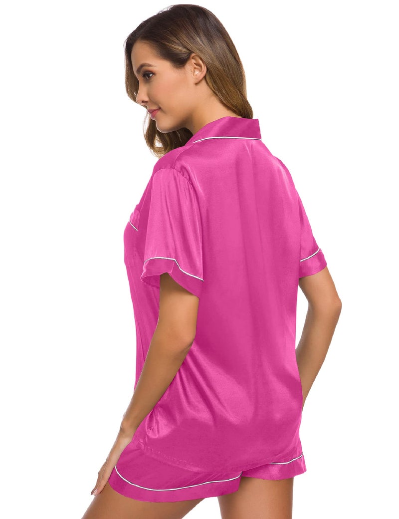 SWOMOG Pajamas Set Short Sleeve Sleepwear Womens Button Down Nightwear Soft Pj Lounge Sets Rose Red - Image 5